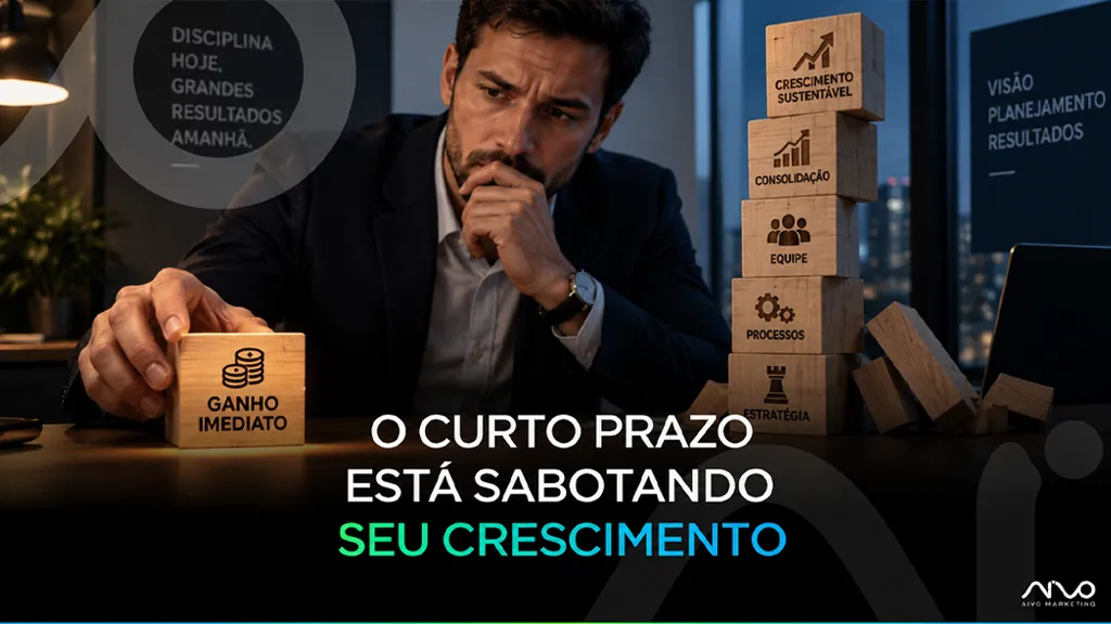 Empresário analisando decisões de curto prazo e crescimento de longo prazo no marketing B2B